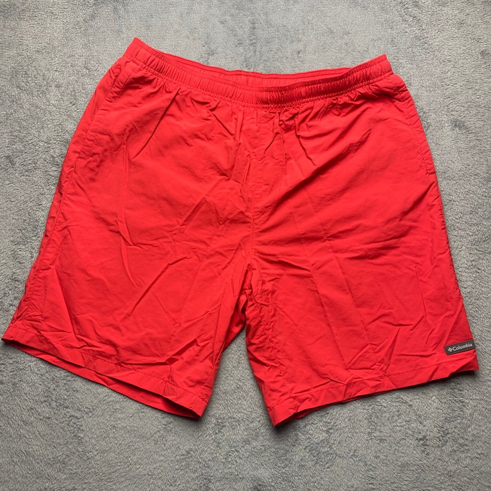 Columbia Swim Shorts Mens XL Red Elastic Waist Zipper Pocket